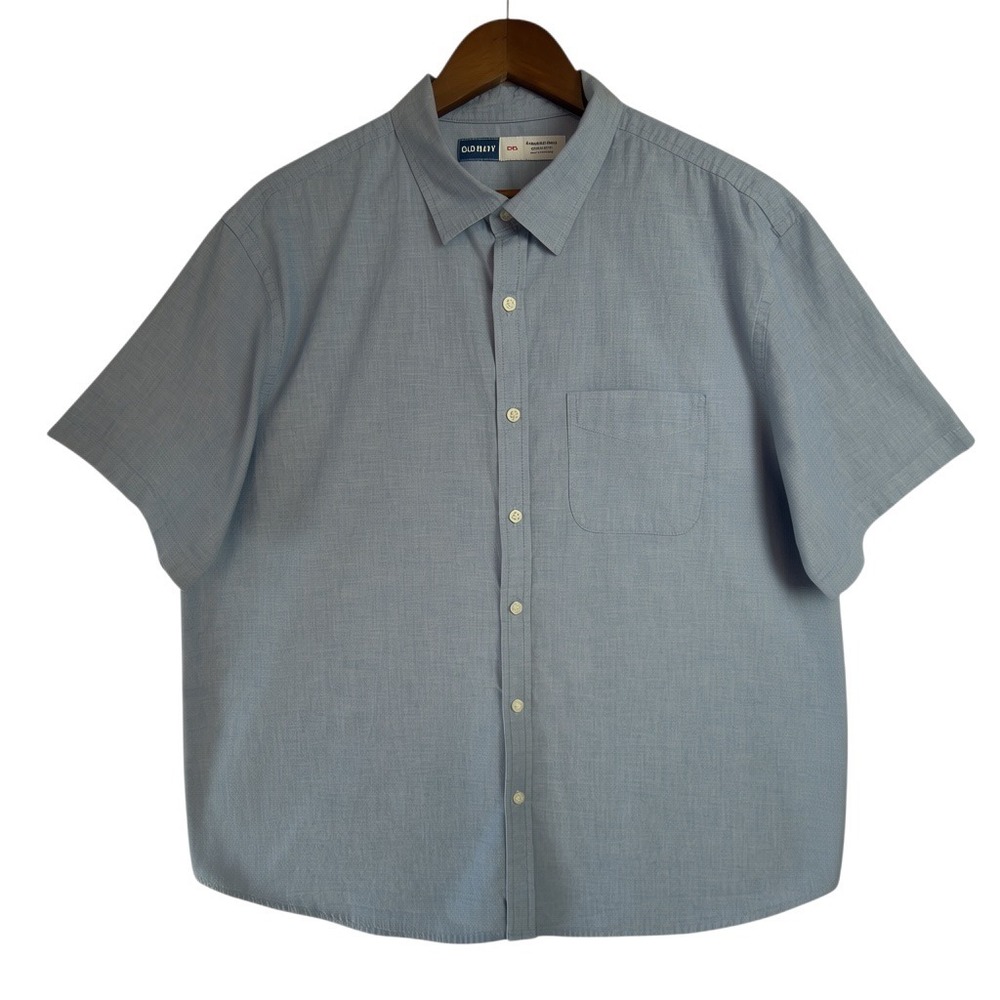 Old Navy Everyday Shirt Short Sleeve Button Down Regular Fit Flex Blue XXL